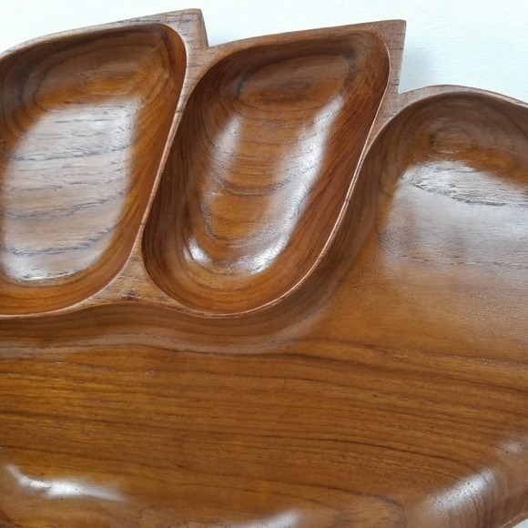 LARGE Monkey Pod Wood Leaf Vtg Platter Dish Carved Display Coin Holder Fruit - Picture 5 of 8